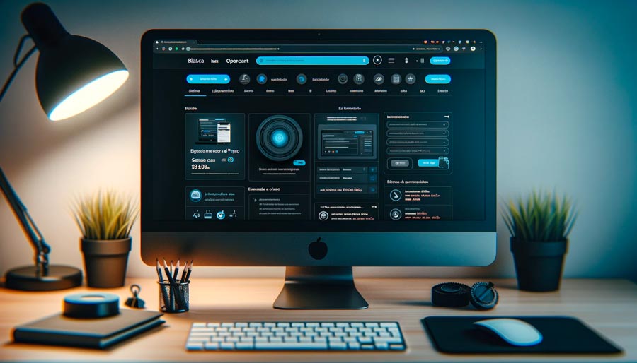 Photography of a computer screen displaying the Opencart backend with SEO tools and settings applied to the checkout page.