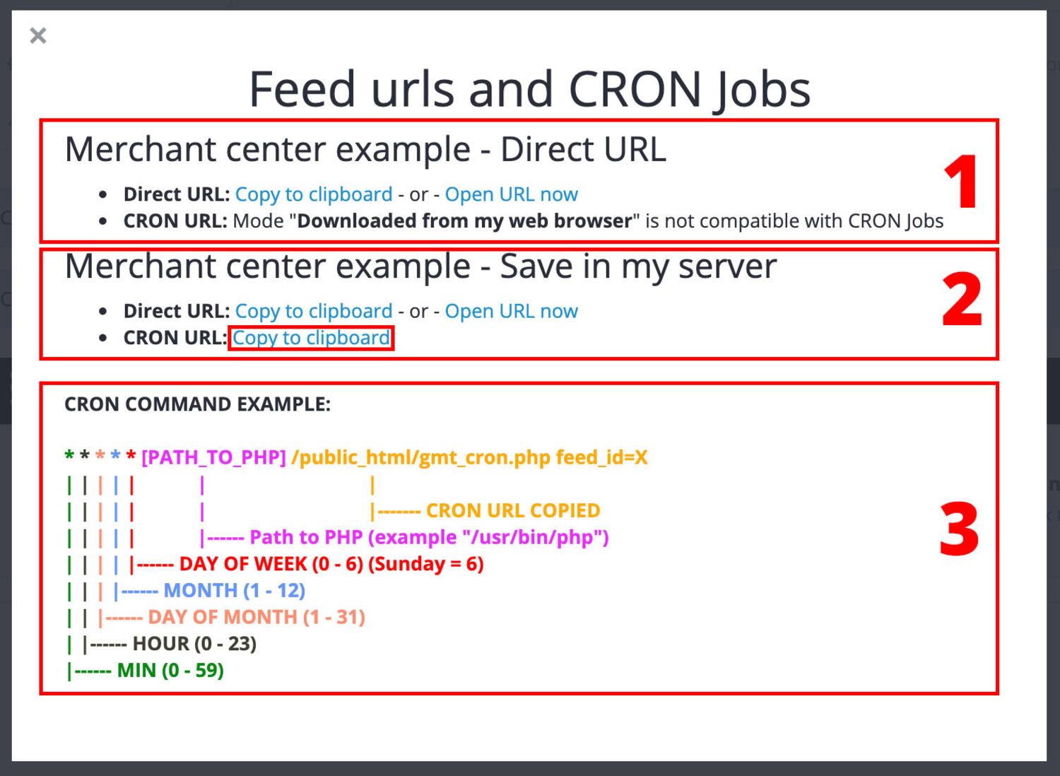Opencart Google Marketing Tools - Feeds configuration - Cron jobs