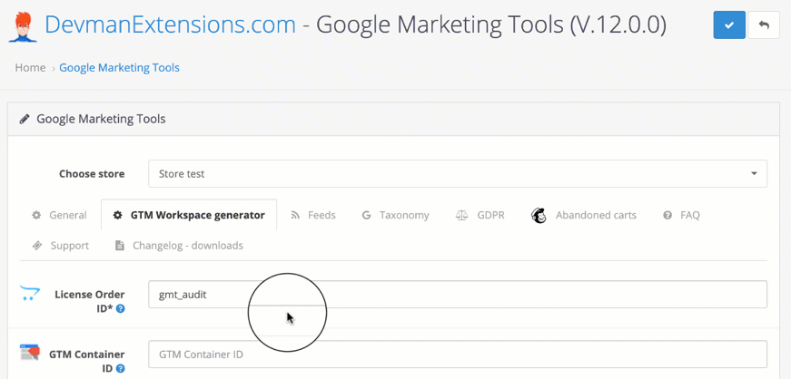 Opencart google marketing tools workspace generator example