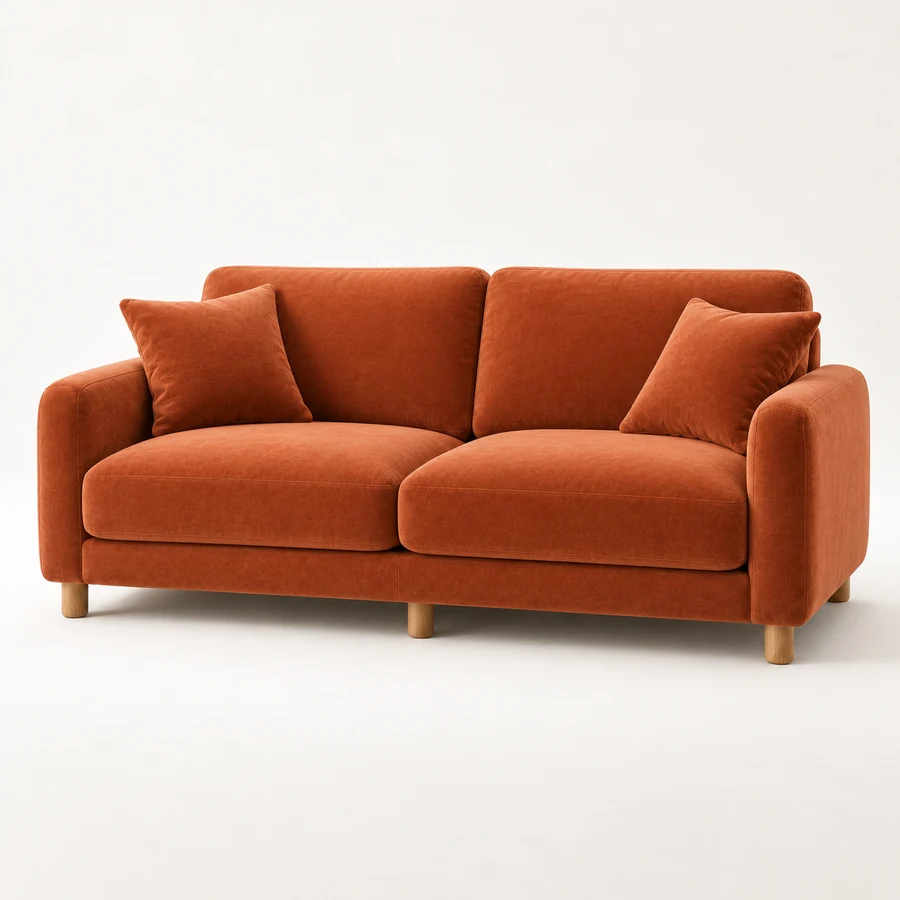 Canapé compact deux places en velours terracotta